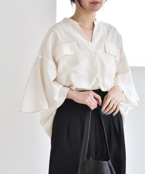 SHIPS / シップス シャツ・ブラウス | quaranciel:〈手洗い可能〉フレア ハーフスリーブ バンドカラー スキッパー シャツ | 詳細9