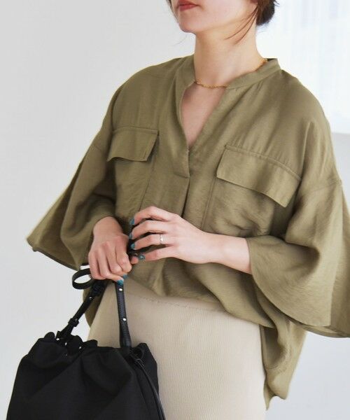 SHIPS / シップス シャツ・ブラウス | quaranciel:〈手洗い可能〉フレア ハーフスリーブ バンドカラー スキッパー シャツ | 詳細16