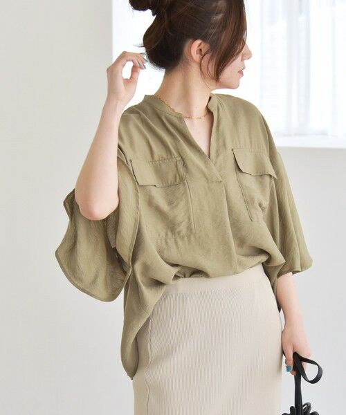 SHIPS / シップス シャツ・ブラウス | quaranciel:〈手洗い可能〉フレア ハーフスリーブ バンドカラー スキッパー シャツ | 詳細18