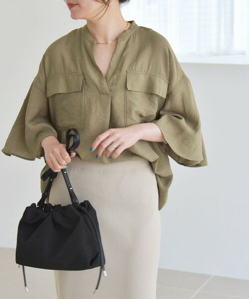 SHIPS / シップス シャツ・ブラウス | quaranciel:〈手洗い可能〉フレア ハーフスリーブ バンドカラー スキッパー シャツ | 詳細21