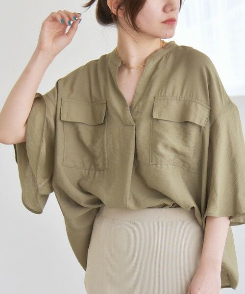 SHIPS / シップス シャツ・ブラウス | quaranciel:〈手洗い可能〉フレア ハーフスリーブ バンドカラー スキッパー シャツ | 詳細22