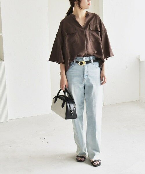 SHIPS / シップス シャツ・ブラウス | quaranciel:〈手洗い可能〉フレア ハーフスリーブ バンドカラー スキッパー シャツ | 詳細25