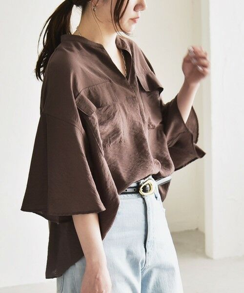 SHIPS / シップス シャツ・ブラウス | quaranciel:〈手洗い可能〉フレア ハーフスリーブ バンドカラー スキッパー シャツ | 詳細27