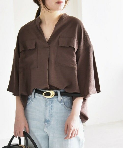 SHIPS / シップス シャツ・ブラウス | quaranciel:〈手洗い可能〉フレア ハーフスリーブ バンドカラー スキッパー シャツ | 詳細30