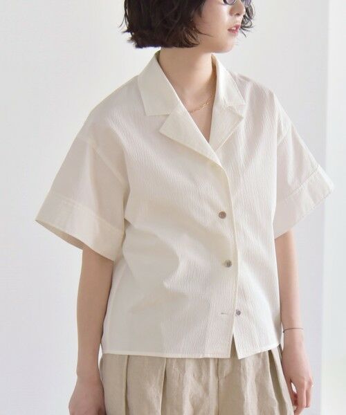 SHIPS for women/シップスウィメン 《予約》quaranciel:〈洗濯機可能〉ミニサッカー オープンカラー シャツ オフホワイト ONE SIZE SHIPS for women/シップスウィメン 《予約》quaranciel:〈洗濯機可能〉ミニサッカー オープンカラー シャツ オフホワイト ONE SIZE