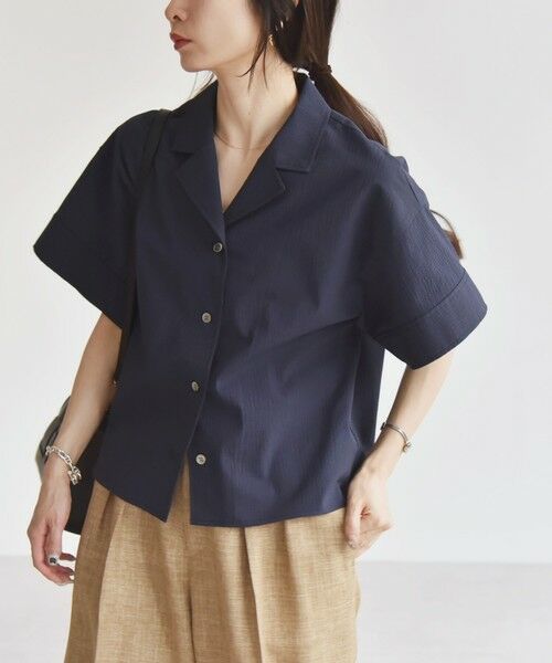 SHIPS for women/シップスウィメン 《予約》quaranciel:〈洗濯機可能〉ミニサッカー オープンカラー シャツ ネイビー ONE SIZE SHIPS for women/シップスウィメン 《予約》quaranciel:〈洗濯機可能〉ミニサッカー オープンカラー シャツ ネイビー ONE SIZE