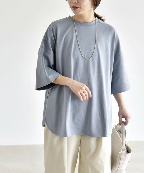 SHIPS / シップス Tシャツ | 《追加予約》quaranciel:〈接触冷感/汗染み防止加工/洗濯機可能〉ラウンドヘム クルー ビッグ TEE（サックスブルー）