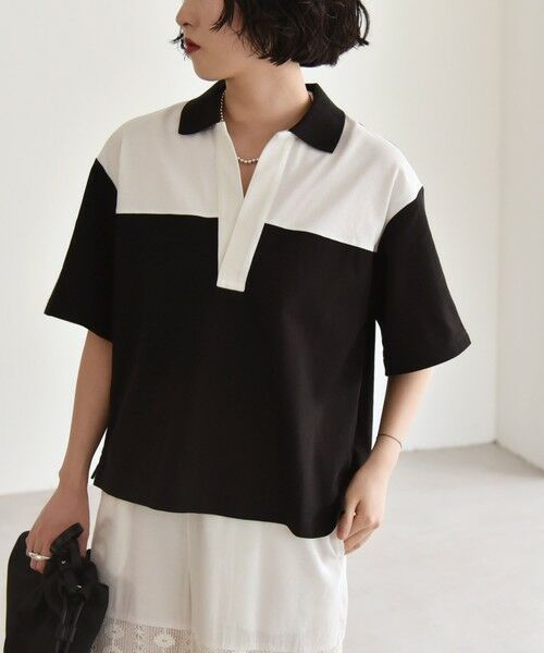 SHIPS for women/シップスウィメン 《予約》quaranciel:〈洗濯機可能〉カノコ スキッパー デザイン ワイド ポロシャツ ブラック ONE SIZE SHIPS for women/シップスウィメン 《予約》quaranciel:〈洗濯機可能〉カノコ スキッパー デザイン ワイド ポロシャツ ブラック ONE SIZE