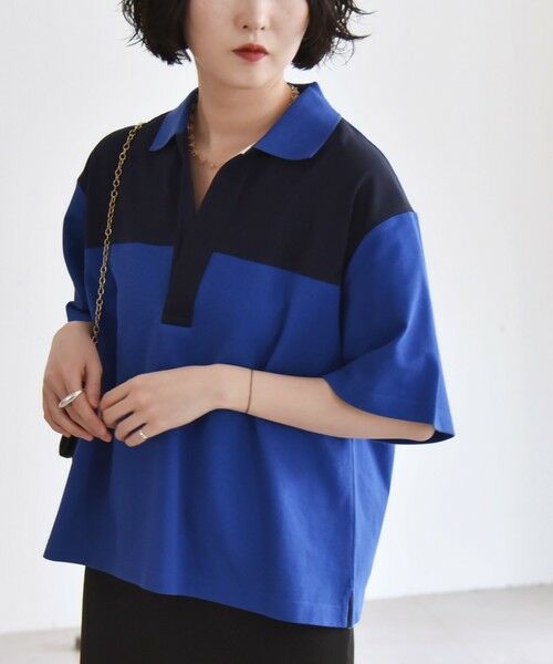 SHIPS for women/シップスウィメン 《予約》quaranciel:〈洗濯機可能〉カノコ スキッパー デザイン ワイド ポロシャツ ブルー ONE SIZE SHIPS for women/シップスウィメン 《予約》quaranciel:〈洗濯機可能〉カノコ スキッパー デザイン ワイド ポロシャツ ブルー ONE SIZE
