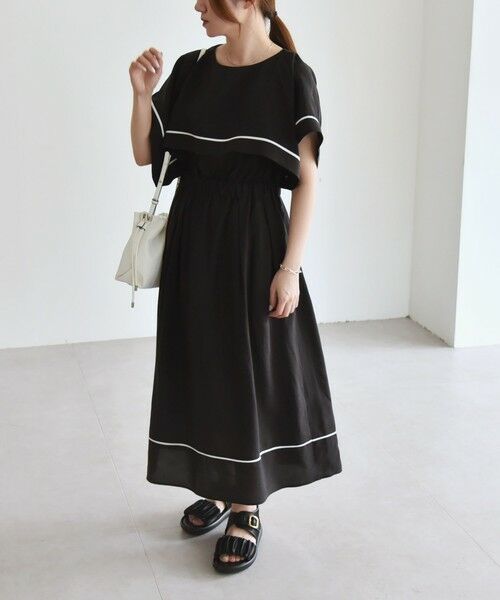 SHIPS / シップス ロング・マキシ丈ワンピース | quaranciel:〈洗濯機可能〉ケープデザイン パイピング ワンピース | 詳細1