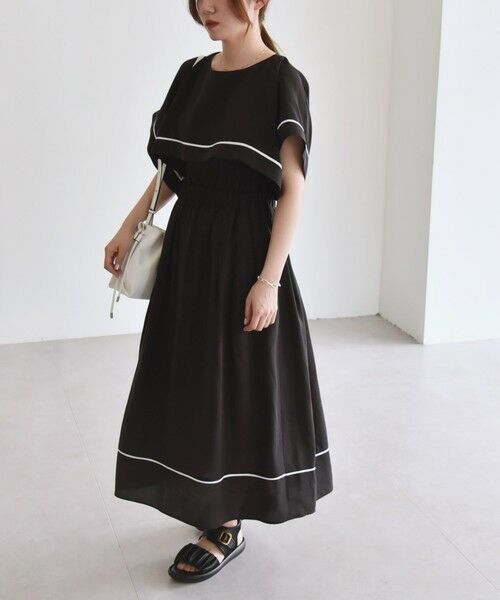 SHIPS / シップス ロング・マキシ丈ワンピース | quaranciel:〈洗濯機可能〉ケープデザイン パイピング ワンピース | 詳細2
