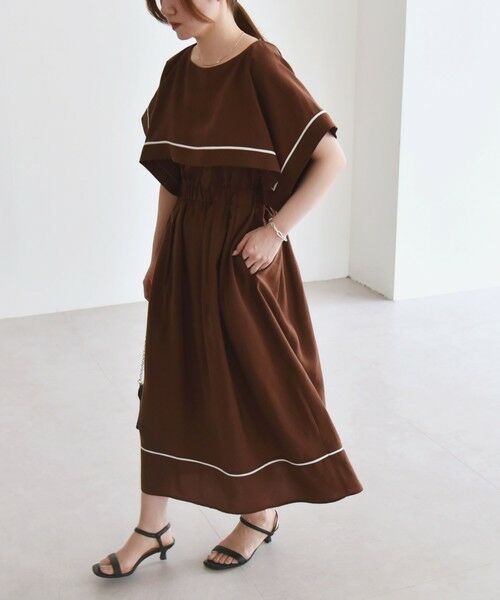 SHIPS / シップス ロング・マキシ丈ワンピース | quaranciel:〈洗濯機可能〉ケープデザイン パイピング ワンピース | 詳細22