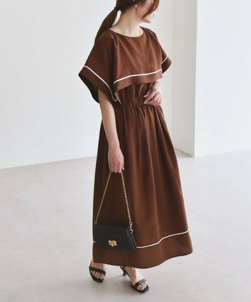 SHIPS / シップス ロング・マキシ丈ワンピース | quaranciel:〈洗濯機可能〉ケープデザイン パイピング ワンピース | 詳細23