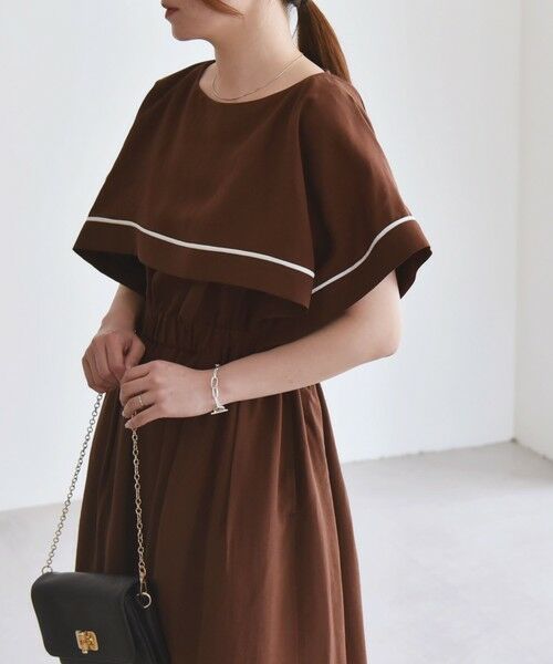 SHIPS / シップス ロング・マキシ丈ワンピース | quaranciel:〈洗濯機可能〉ケープデザイン パイピング ワンピース | 詳細24