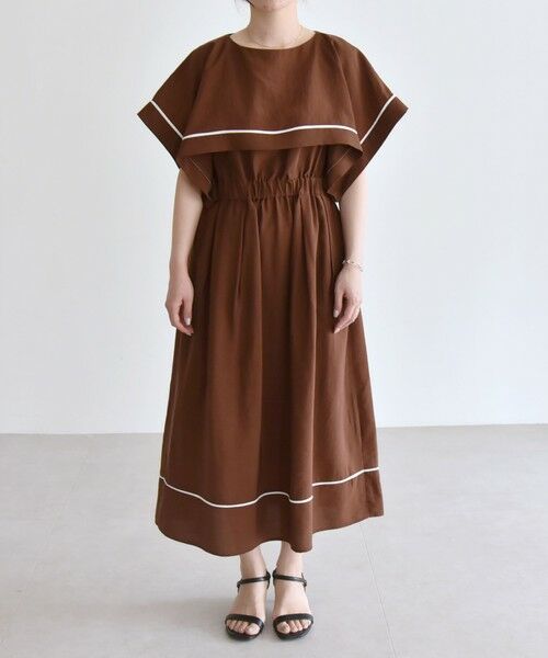SHIPS / シップス ロング・マキシ丈ワンピース | quaranciel:〈洗濯機可能〉ケープデザイン パイピング ワンピース | 詳細27