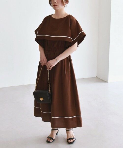 SHIPS / シップス ロング・マキシ丈ワンピース | quaranciel:〈洗濯機可能〉ケープデザイン パイピング ワンピース | 詳細18