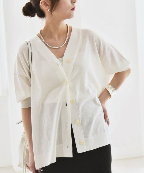 SHIPS for women/シップスウィメン 《予約》quaranciel:〈接触冷感〉Vネック シアー ワイド カーディガン ホワイト ONE SIZE SHIPS for women/シップスウィメン 《予約》quaranciel:〈接触冷感〉Vネック シアー ワイド カーディガン ホワイト ONE SIZE