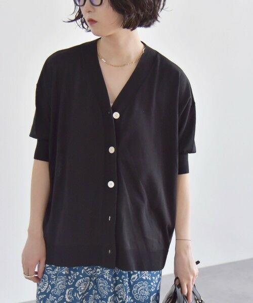 quaranciel:〈接触冷感〉 ワイド Vネック ハーフスリーブ シアー