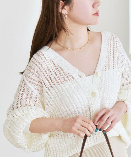 SHIPS for women/シップスウィメン 《予約》quaranciel:〈手洗い可能〉ラミー ミックス Vネック メッシュ カーディガン ホワイト ONE SIZE SHIPS for women/シップスウィメン 《予約》quaranciel:〈手洗い可能〉ラミー ミックス Vネック メッシュ カーディガン ホワイト ONE SIZE