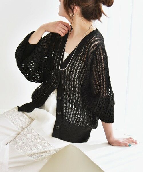 SHIPS for women/シップスウィメン 《予約》quaranciel:〈手洗い可能〉ラミー ミックス Vネック メッシュ カーディガン ブラック ONE SIZE SHIPS for women/シップスウィメン 《予約》quaranciel:〈手洗い可能〉ラミー ミックス Vネック メッシュ カーディガン ブラック ONE SIZE