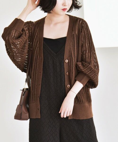 SHIPS for women/シップスウィメン 《予約》quaranciel:〈手洗い可能〉ラミー ミックス Vネック メッシュ カーディガン ブラウン ONE SIZE SHIPS for women/シップスウィメン 《予約》quaranciel:〈手洗い可能〉ラミー ミックス Vネック メッシュ カーディガン ブラウン ONE SIZE