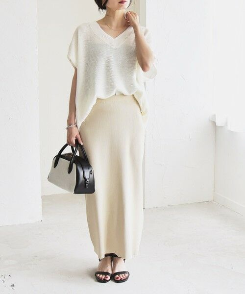 SHIPS / シップス ニット・セーター | quaranciel:〈手洗い可能〉ラミー ミックス Vネック ノースリーブ シアー ニット | 詳細1