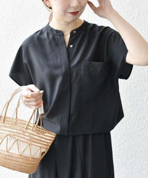SHIPS for women/シップスウィメン 《予約》SHIPS any:〈洗濯機可能〉グロッシー ドロスト バンドカラー フレンチ シャツ ブラック ONE SIZE SHIPS for women/シップスウィメン 《予約》SHIPS any:〈洗濯機可能〉グロッシー ドロスト バンドカラー フレンチ シャツ ブラック ONE SIZE