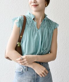 SHIPS / シップス シャツ・ブラウス | SHIPS any:〈洗濯機可能〉ハンドスモッキング コットン フリル スタンドカラー ブラウス