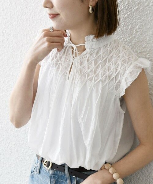 SHIPS for women/シップスウィメン 《予約》SHIPS any:〈洗濯機可能〉ハンドスモッキング コットン ノースリーブ ブラウス オフホワイト ONE SIZE SHIPS for women/シップスウィメン 《予約》SHIPS any:〈洗濯機可能〉ハンドスモッキング コットン ノースリーブ ブラウス オフホワイト ONE SIZE