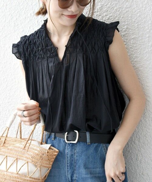 SHIPS for women/シップスウィメン 《予約》SHIPS any:〈洗濯機可能〉ハンドスモッキング コットン ノースリーブ ブラウス ブラック ONE SIZE SHIPS for women/シップスウィメン 《予約》SHIPS any:〈洗濯機可能〉ハンドスモッキング コットン ノースリーブ ブラウス ブラック ONE SIZE