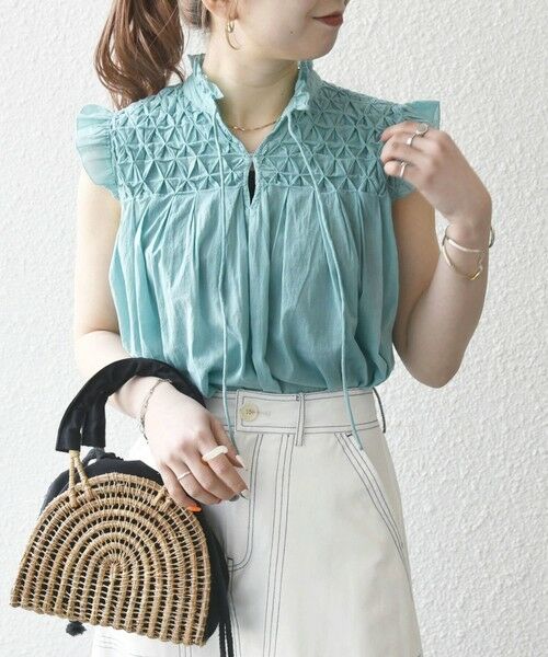 SHIPS for women/シップスウィメン 《予約》SHIPS any:〈洗濯機可能〉ハンドスモッキング コットン ノースリーブ ブラウス ライトブルー ONE SIZE SHIPS for women/シップスウィメン 《予約》SHIPS any:〈洗濯機可能〉ハンドスモッキング コットン ノースリーブ ブラウス ライトブルー ONE SIZE