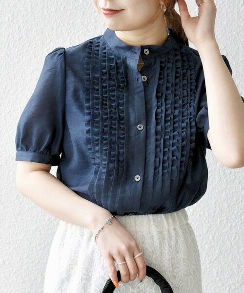 SHIPS for women/シップスウィメン 《予約》SHIPS any:〈手洗い可能〉シアー フリル バンドカラー パフ シャツ ブラウス ネイビー ONE SIZE SHIPS for women/シップスウィメン 《予約》SHIPS any:〈手洗い可能〉シアー フリル バンドカラー パフ シャツ ブラウス ネイビー ONE SIZE
