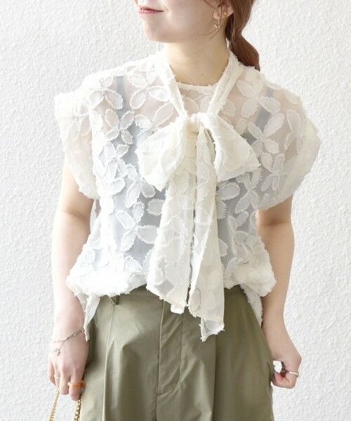 SHIPS / シップス シャツ・ブラウス | SHIPS any:〈手洗い可能〉シアー フラワー ジャカード ボウタイ フレンチ ブラウス | 詳細3