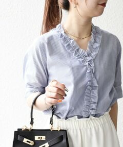 SHIPS / シップス シャツ・ブラウス | SHIPS any:〈手洗い可能〉ストライプ フリル Vネック ハーフスリーブ ブラウス