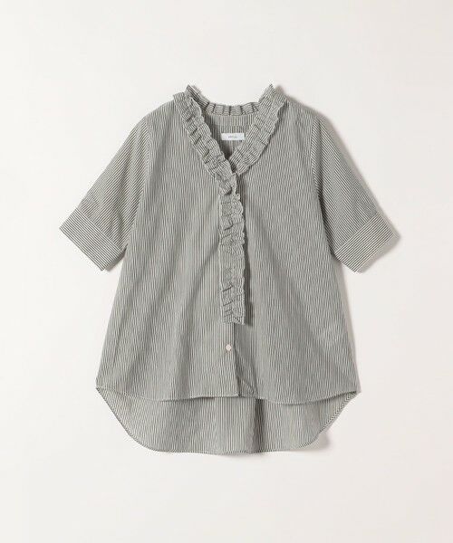【新品、未使用】SHIPS any ストライプ フリル付き長袖シャツ SHIPS any:〈手洗い可能〉ストライプ レイヤード マルチウェイ