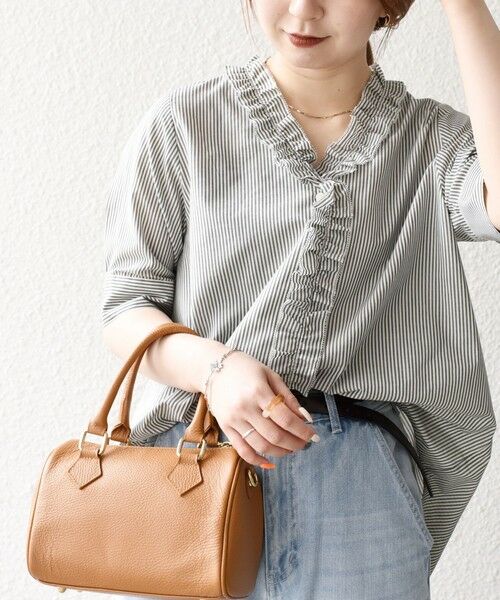 SHIPS / シップス シャツ・ブラウス | SHIPS any:〈手洗い可能〉ストライプ フリル Vネック ハーフスリーブ ブラウス | 詳細4
