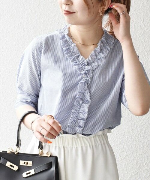 SHIPS / シップス シャツ・ブラウス | SHIPS any:〈手洗い可能〉ストライプ フリル Vネック ハーフスリーブ ブラウス | 詳細29