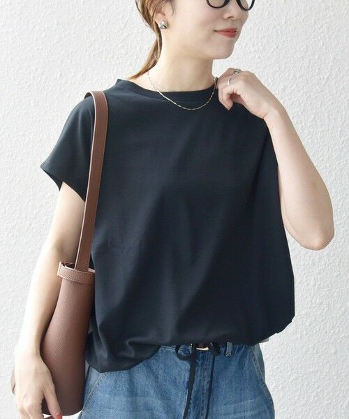 SHIPS / シップス Tシャツ | SHIPS any:〈接触冷感/汗染み防止加工/洗濯機可能〉ドロスト フレンチスリーブ TEE(ブラック)