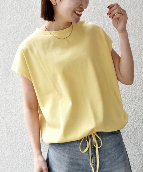 SHIPS / シップス Tシャツ | 《一部予約》SHIPS any:〈接触冷感/汗染み防止加工/洗濯機可能〉ドロスト フレンチスリーブ TEE（イエロー）