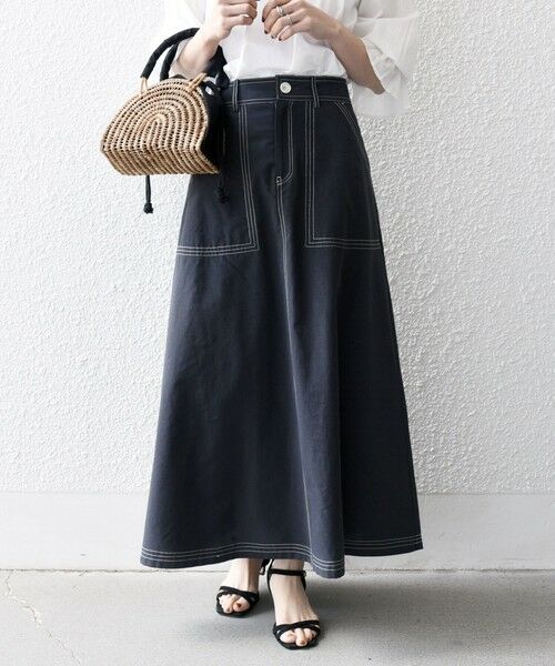 SHIPS for women/シップスウィメン 《予約》SHIPS any:〈洗濯機可能〉オックス ステッチ フレア ロング スカート ブラック 38 SHIPS for women/シップスウィメン 《予約》SHIPS any:〈洗濯機可能〉オックス ステッチ フレア ロング スカート ブラック 38