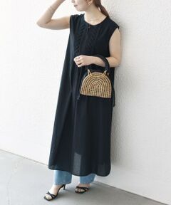 SHIPS / シップス ロング・マキシ丈ワンピース | SHIPS any:〈手洗い可能〉ロープ デザイン ピンタック フレンチスリーブ ワンピース