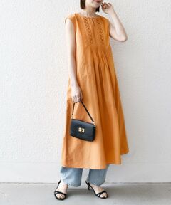 SHIPS / シップス ロング・マキシ丈ワンピース | SHIPS any:〈手洗い可能〉ロープ デザイン ピンタック フレンチスリーブ ワンピース