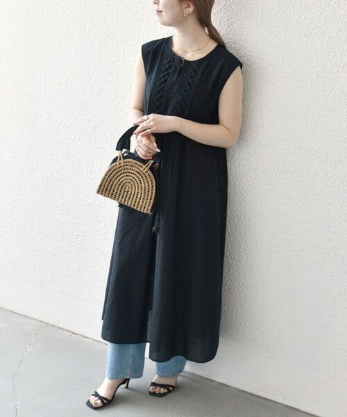 SHIPS / シップス ロング・マキシ丈ワンピース | SHIPS any:〈手洗い可能〉ロープ デザイン ピンタック フレンチスリーブ ワンピース | 詳細1