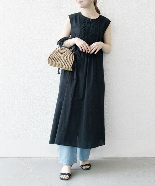 SHIPS / シップス ロング・マキシ丈ワンピース | SHIPS any:〈手洗い可能〉ロープ デザイン ピンタック フレンチスリーブ ワンピース | 詳細2