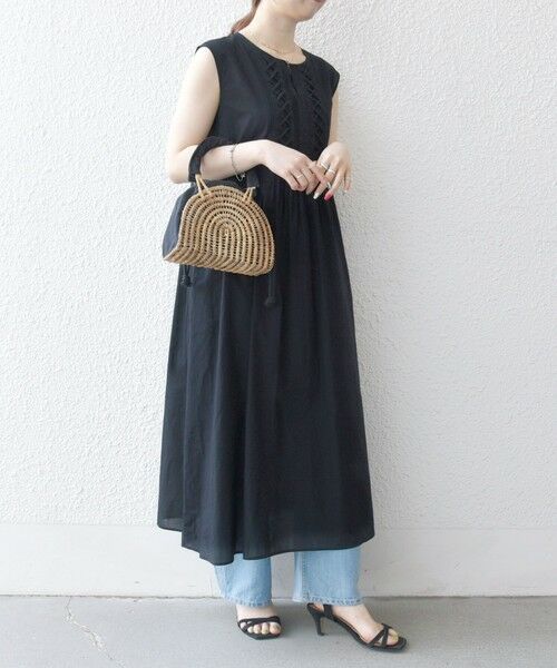 SHIPS / シップス ロング・マキシ丈ワンピース | SHIPS any:〈手洗い可能〉ロープ デザイン ピンタック フレンチスリーブ ワンピース | 詳細4