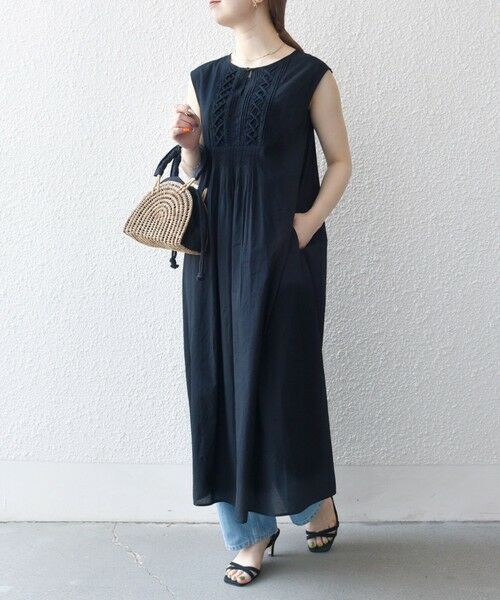 SHIPS / シップス ロング・マキシ丈ワンピース | SHIPS any:〈手洗い可能〉ロープ デザイン ピンタック フレンチスリーブ ワンピース | 詳細6