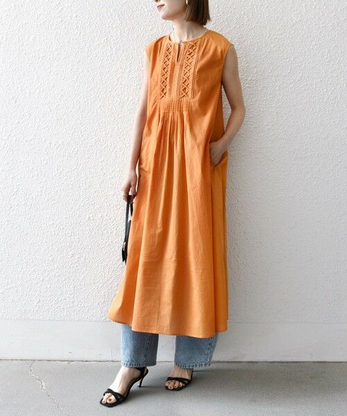 SHIPS / シップス ロング・マキシ丈ワンピース | SHIPS any:〈手洗い可能〉ロープ デザイン ピンタック フレンチスリーブ ワンピース | 詳細16