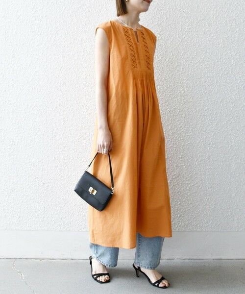 SHIPS / シップス ロング・マキシ丈ワンピース | SHIPS any:〈手洗い可能〉ロープ デザイン ピンタック フレンチスリーブ ワンピース | 詳細13