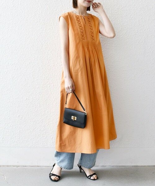 SHIPS for women/シップスウィメン 《予約》SHIPS any:〈手洗い可能〉ロープ デザイン ピンタック フレンチスリーブ ワンピース オレンジ ONE SIZE SHIPS for women/シップスウィメン 《予約》SHIPS any:〈手洗い可能〉ロープ デザイン ピンタック フレンチスリーブ ワンピース オレンジ ONE SIZE