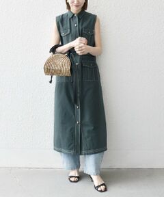 SHIPS / シップス ロング・マキシ丈ワンピース | SHIPS any:〈洗濯機可能〉オックス ステッチ ノースリーブ シャツ ワンピース